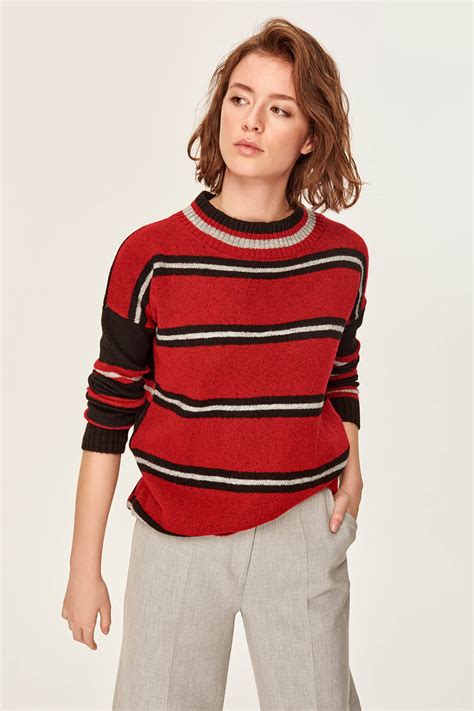 Trendyol Red Striped Sweater Sweater Tclaw19yn0366 On