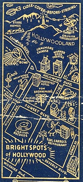 Bright Spots Of Hollywood Matchbookmap Circa 1940s