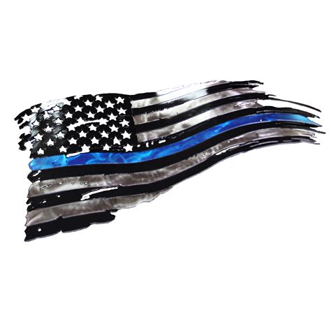 Tribute To Law Enforcement American Flag Grey And Blue Metal Wall Art