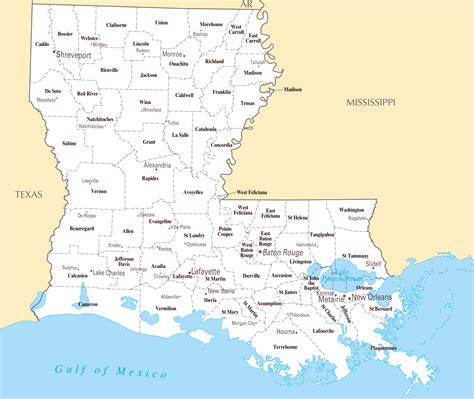 Large Administrative Map Of Louisiana State With Major Cities