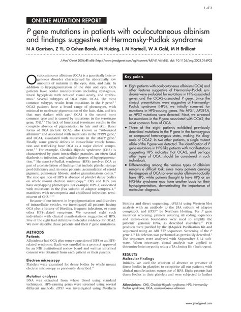 Pdf P Gene Mutations In Patients With Oculocutaneous Albinism And