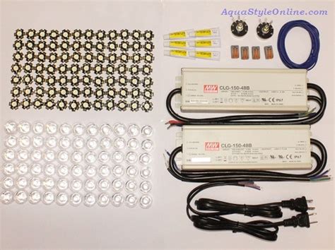 This is a very basic electronic diy kit for electronics beginners. Aquarium 120 LEDs Dimmable DIY LED kit with optics