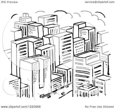 Clipart Of A Black And White City Royalty Free Vector Illustration By