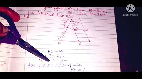 in the given figure ad 2 cm bd 3 cm ae 3 5 cm ac 7 cm is de parallel to bc youtube