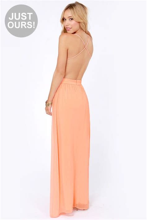 Lulus Exclusive Rooftop Garden Backless Peach Maxi Dress Peach Maxi