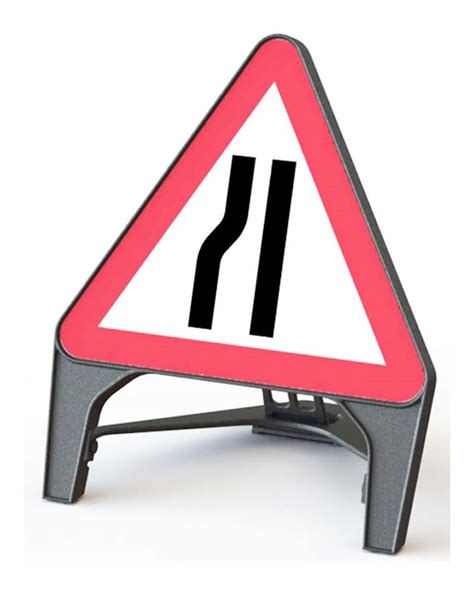Road Narrows Left - Nearside Road Q Sign