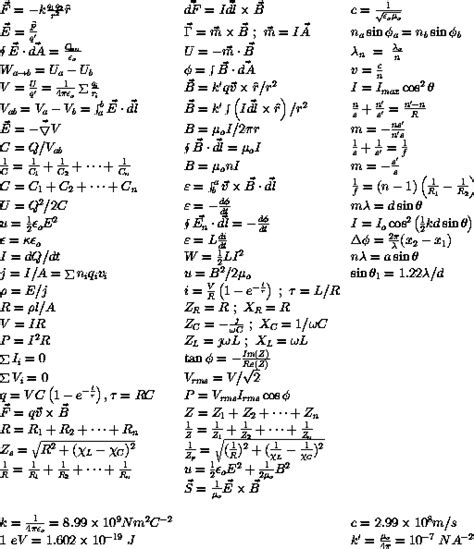 Physics 20 Formula Sheet