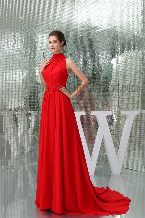 celebrity inspired red high neck prom gown evening formal dress thecelebritydresses