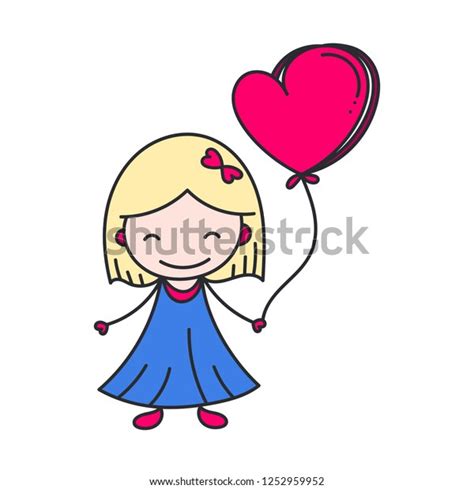 Cute Girl Holding Balloon Stock Vector Royalty Free 1252959952