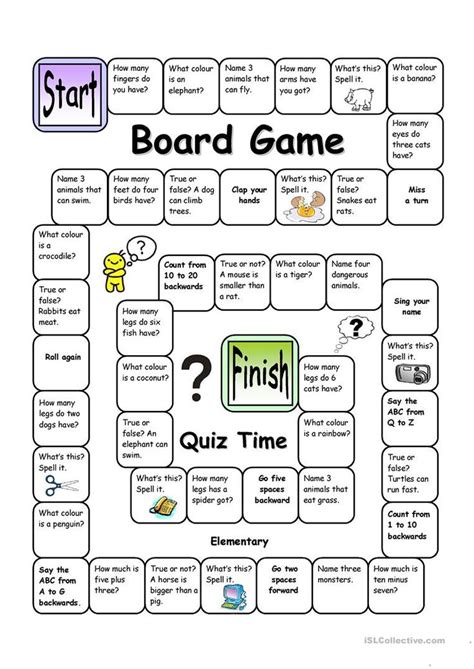 Board Game Quiz Time Easy English Esl Worksheets For Distance