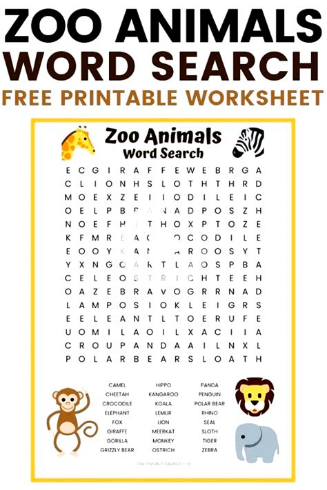 Zoo Animals Word Search Free Printable For Kids With 24 Zoo Animals To
