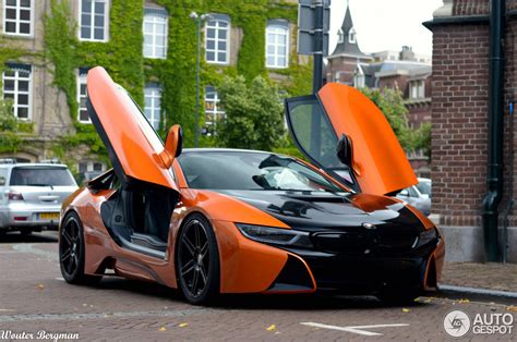 Manharts BMW I8 Wrapped In Orange And Black Spotted In The Netherlands