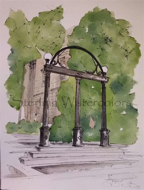 Uga Arch Athens Georgia Etsy In 2020 Athens Georgia Watercolor And