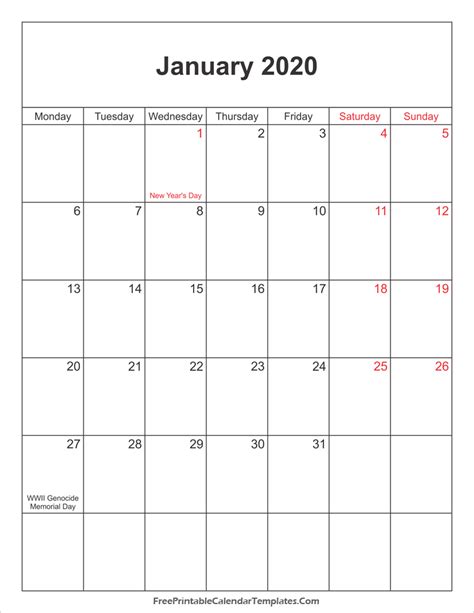 January 2020 Uk Calendar