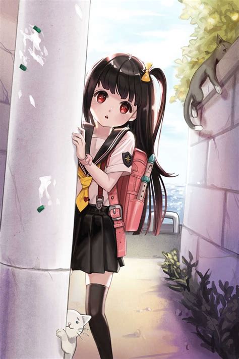 Anime Girl Cute Beautiful Long Hair School Uniform Cats