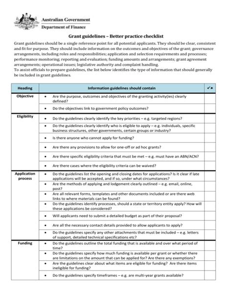 Grant Guidelines Better Practice Checklist
