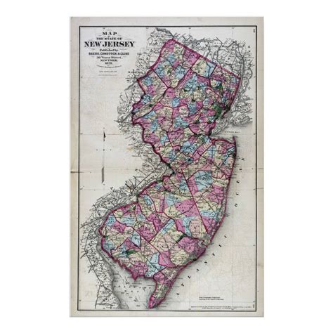1872 Map Of New Jersey Poster Zazzle