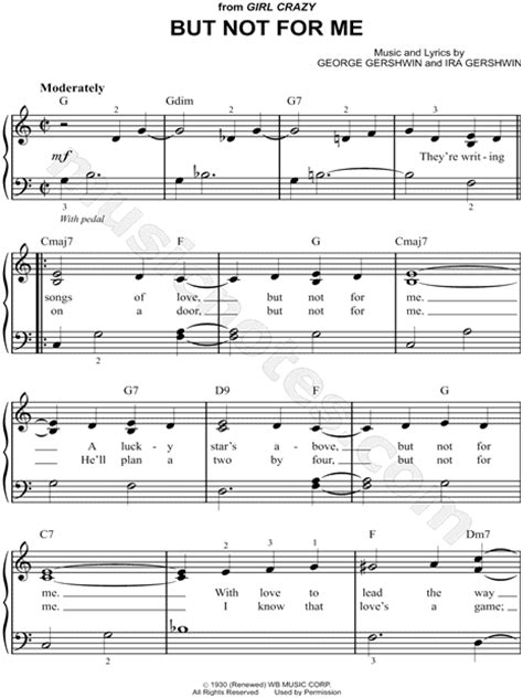 George Gershwin But Not For Me Sheet Music Easy Piano In C Major
