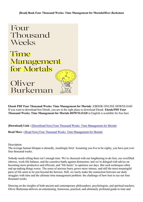 Pdf Download Four Thousand Weeks Time Management For Mortals
