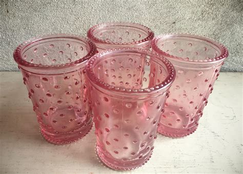 Vintage Style Blush Pink Glass Tumbler Hobnail Reproduction Depression Glass