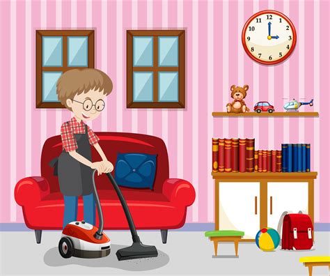A Man Cleaning Living Room 294911 Vector Art At Vecteezy