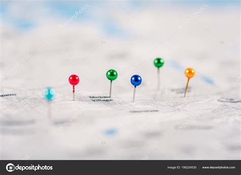 Close Shot Colorful Pins Map Stock Photo By ©vadimvasenin 195224530