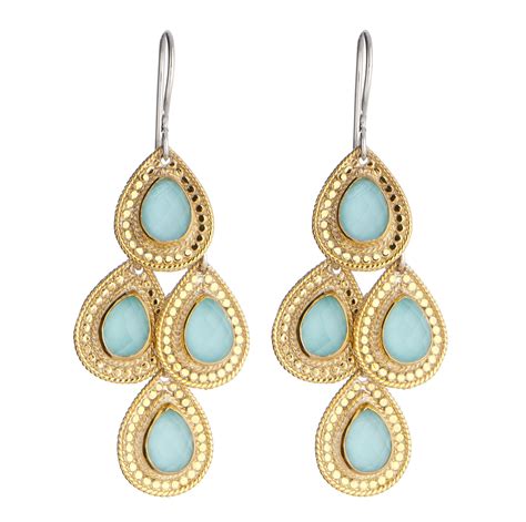 Wire Rimmed Turquoise Chandelier Earrings Gold Anna Beck Jewelry