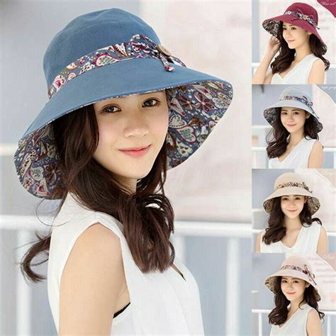 Anti Uv Womens Wide Brim Summer Beach Cotton Bucket Sun Protective Hat