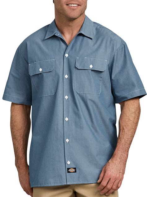 Dickies Mens Relaxed Fit Short Sleeve Chambray Shirt Walmart Com
