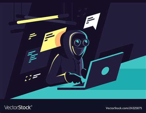 Flat Young Hacker Programmer With Laptop Hacks Vector Image
