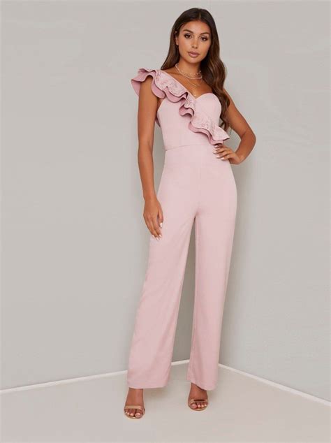 Ruffle Detail Wide Leg Jumpsuit In Pink Spring Dresses Casual Wide Leg Jumpsuit Jumpsuit Fashion