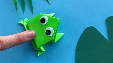 Origami Frosch basteln mit Kindern - Tiere falten mit Papier - Einfache