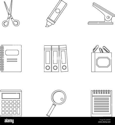 Office Stuff Icon Set Outline Style Stock Vector Image And Art Alamy