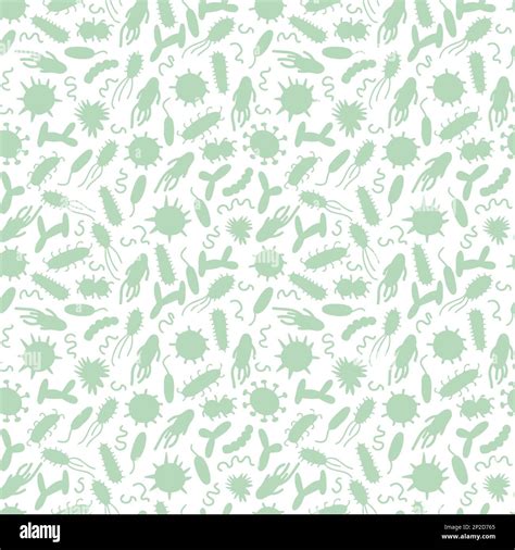 Green Silhouette Of Microorganisms Bacteria Germs Seamless Pattern