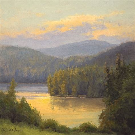 Sunrise On The Lake By Kim Casebeer Oil ~ 12 X 12 Landscape Paintings