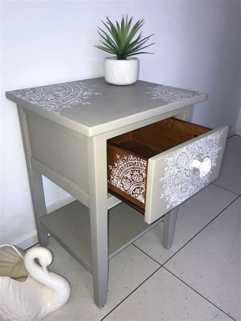Painted Bedside Table With White Mandala Design White Bedside Table