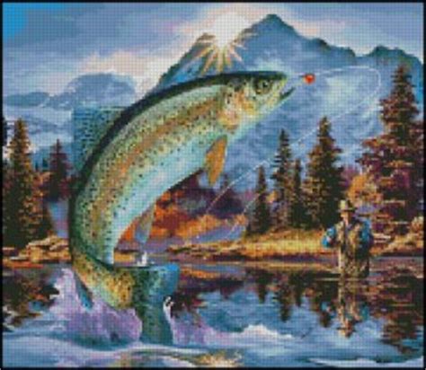 Navy 5 stitches across (move down a row) 6 stitches across (move down a row). FISHING cross stitch pattern