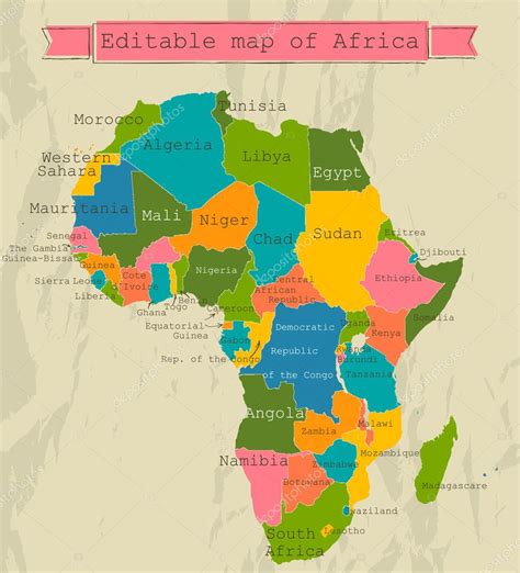 Editable Map Of Africa With All Countries Stock Vector Image By ©yunna