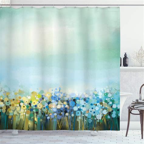 Ambesonne Flower Shower Curtain Aqua Impressionist