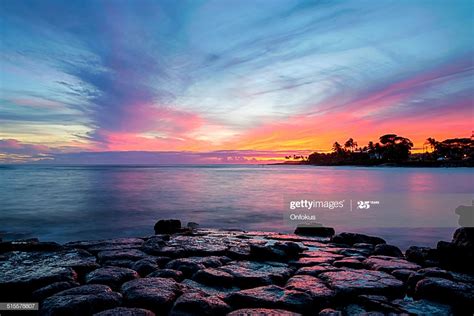 Tropical Beach And Ocean Sunset Kauai Hawaii High Res