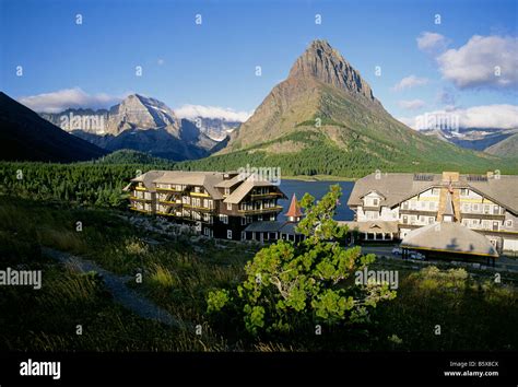 A View Of Many Glacier Hotel In Swiftcurrent Valley On Swiftcurrent
