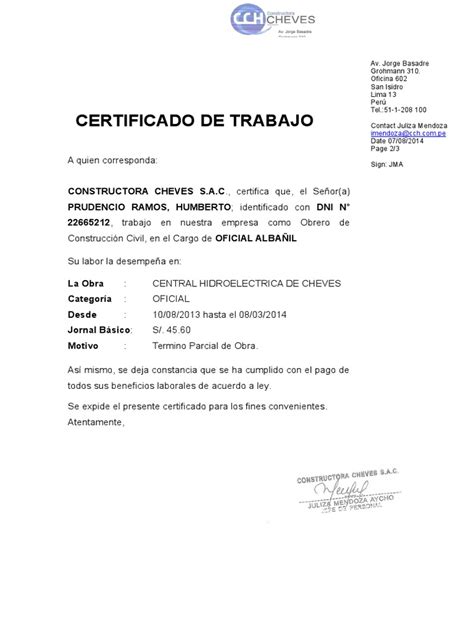 Certificado De Trabajo Actualizado Julio 2021