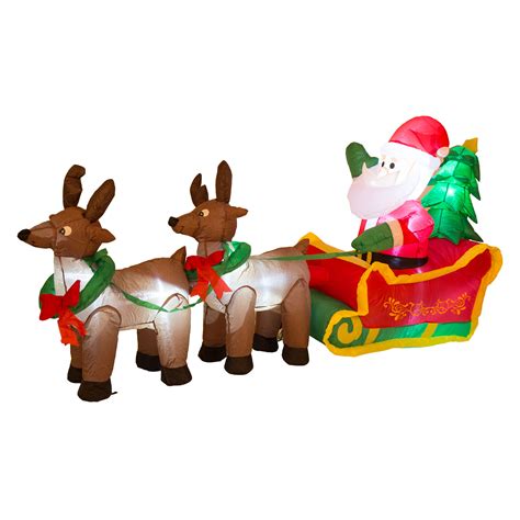 [official] Glitzhome Northlight 4 Ft Inflatable Santa Sleigh And Reindeer Lighted Christmas Yard