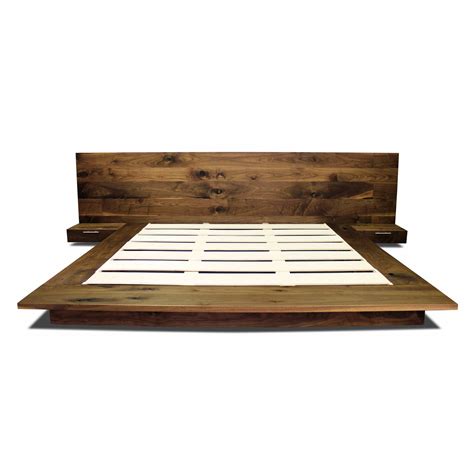 Walnut Floating Platform Bed Frame With Floating Nightstands Etsy