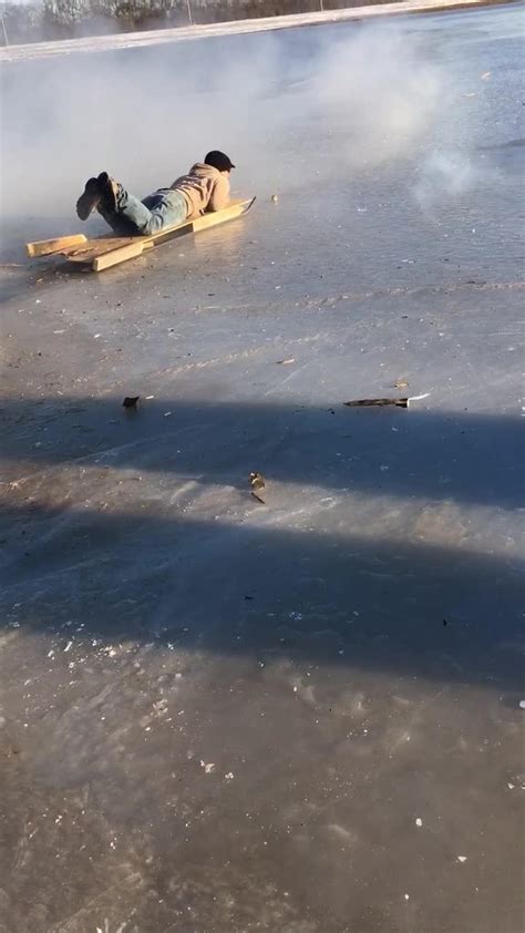 Homemade Rocket Powered Sled Accidentally Explodes On Frozen Lake