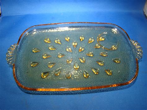 Hazel Atlas Glass Snack Luncheon Plate Tray Amber Teardrop Pebbletone
