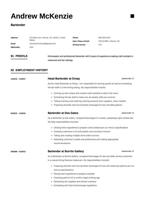 Most of the cv examples are in pdf format, to view them simply about our cv examples. Bartender Resume + 12 Samples | 2020 | Free PDF & Word ...
