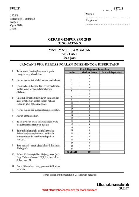 (PDF) GERAK GEMPUR SPM 2019 TINGKATAN 5 MATEMATIK TAMBAHAN · Rumus