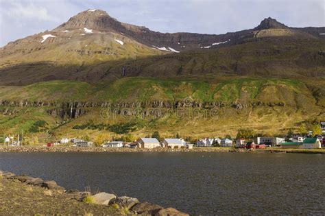 Scenic View Of Small Town Seydisfjordur On Iceland Stock Image Image