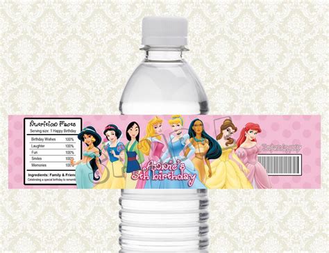 Disney Princess Water Bottle Label By Kidslabelkreations On Etsy 500